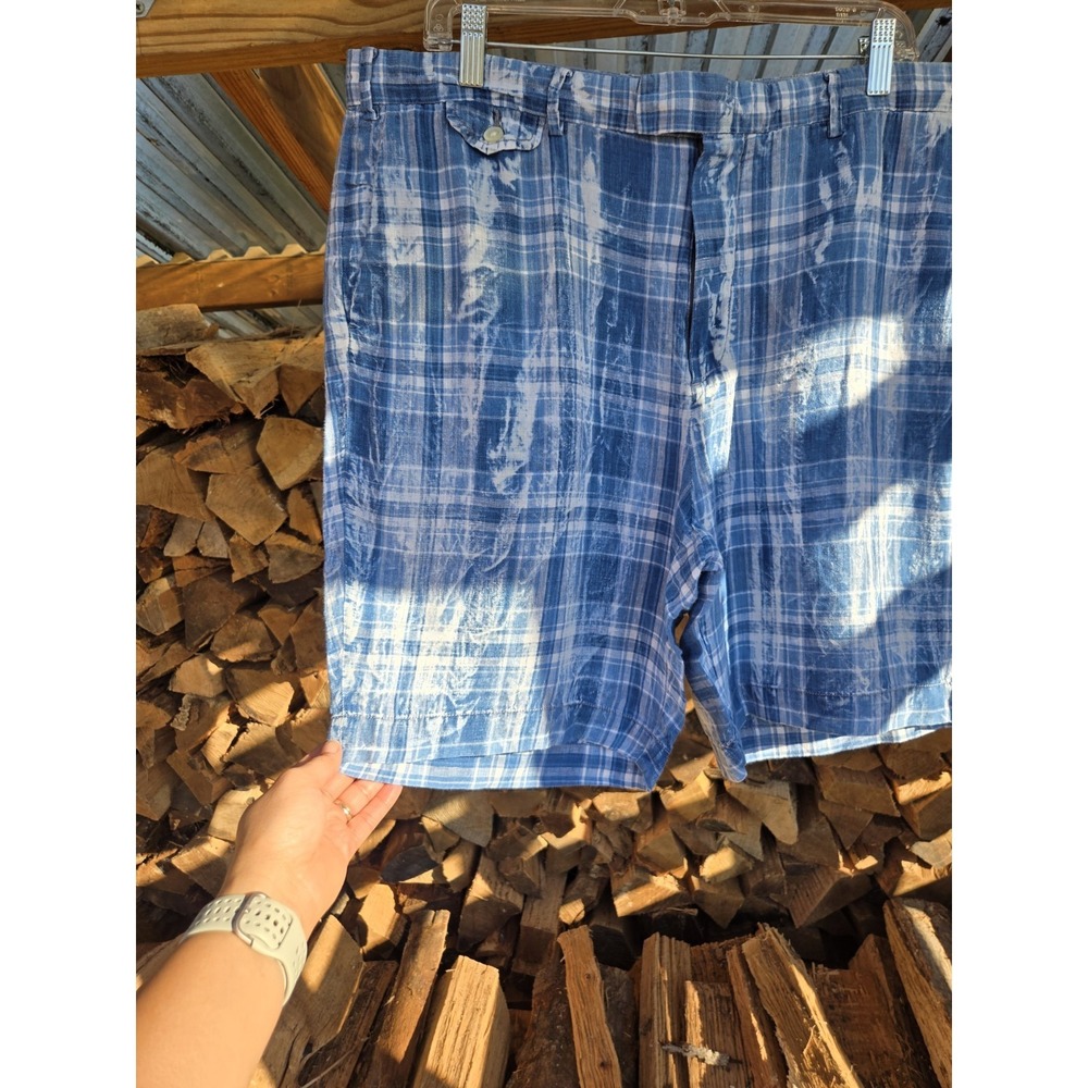 Polo Ralph Lauren Linen Madras Tie Dye Plaid Shorts‎ 9 Inseam Mens 38 Blue White